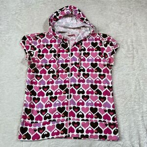 Vintage Y2K Heart Short Sleeve Zipped Up Hoodie Sweatshirt